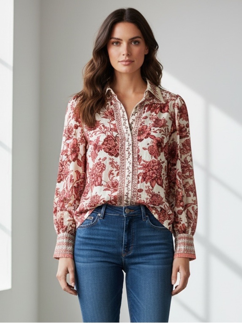 Alice + Olivia Tiffie Floral Cotton Voile Blouse Journey Floral Rose, Size Small